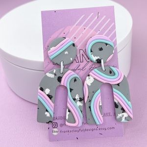Pastel Abstract Rainbow Design Handmade Polymer Clay Earrings Lightweigh…